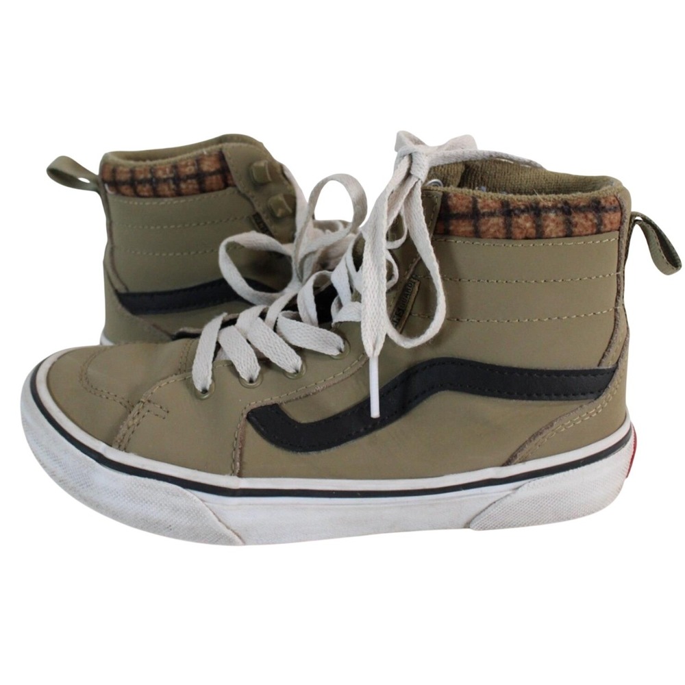 Vans Sk8-Hi MTE Olive Green Leather High Top Sneakers Plaid Collar Mens Kids 2 - Picture 1 of 14